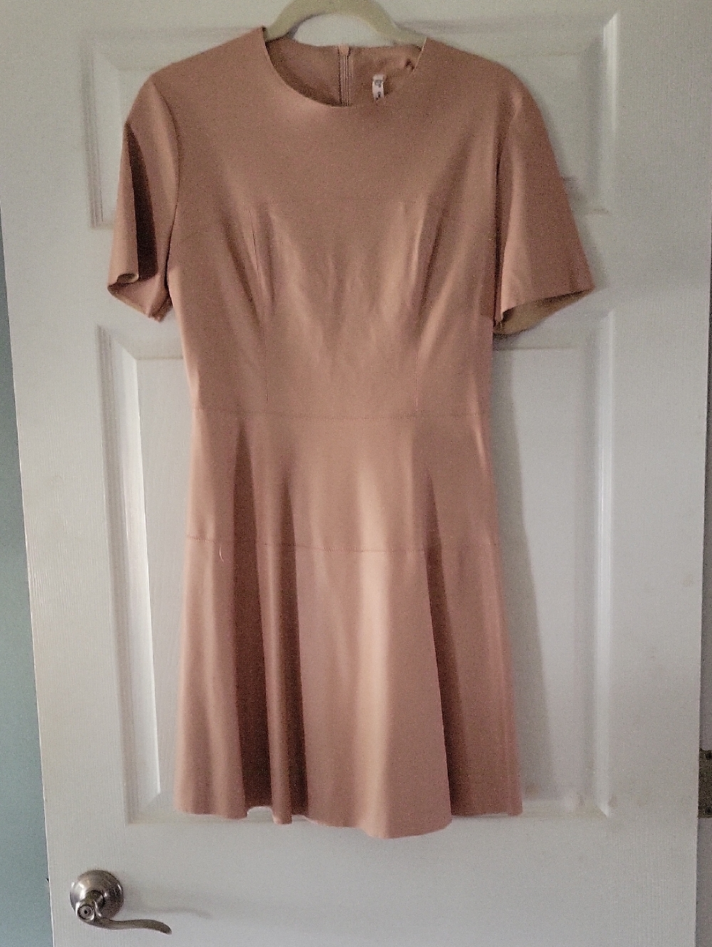 Short-Sleeve A-Line Vegan Leather Mini Dress in Blush Pink